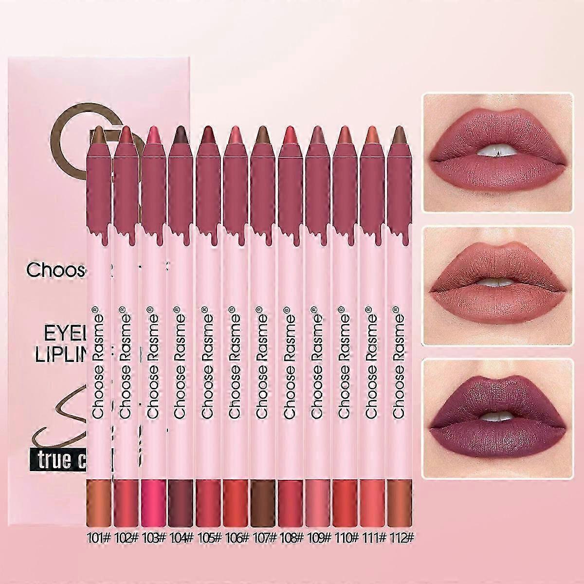 12 Colors Lip Liner Set, Matte Nude Lip Liner, Smudge-proof & Waterproof, Long Lasting Highly Pigmented Velvet Smooth Lip Liner Natural Lip Makeup Chr