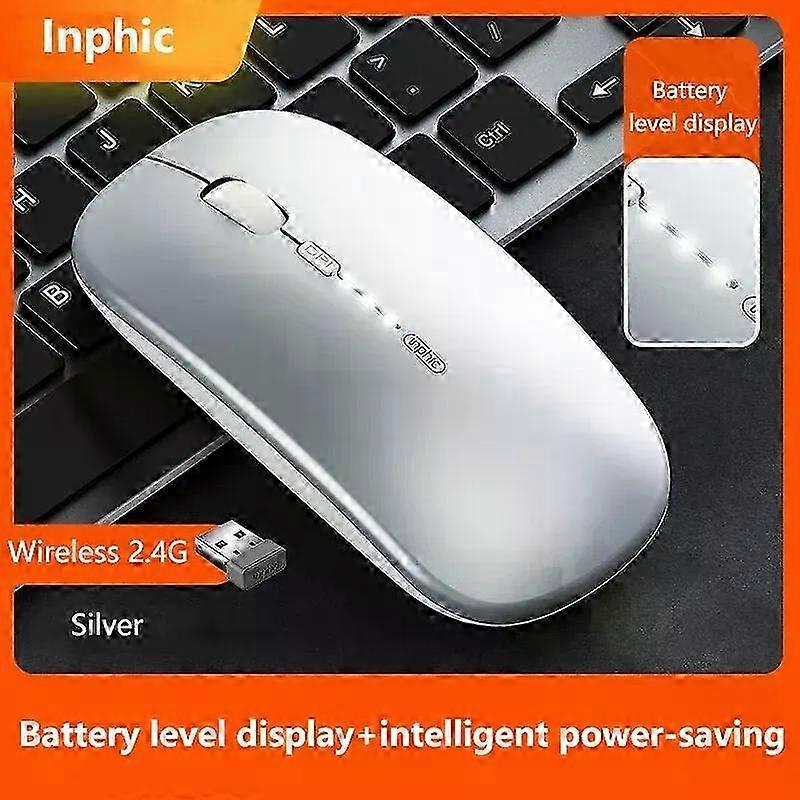 Rechargeable 2.4G Wireless Mouse with Battery Level Display, Mute and Ultra Thin Portable for Laptop PC Tablet