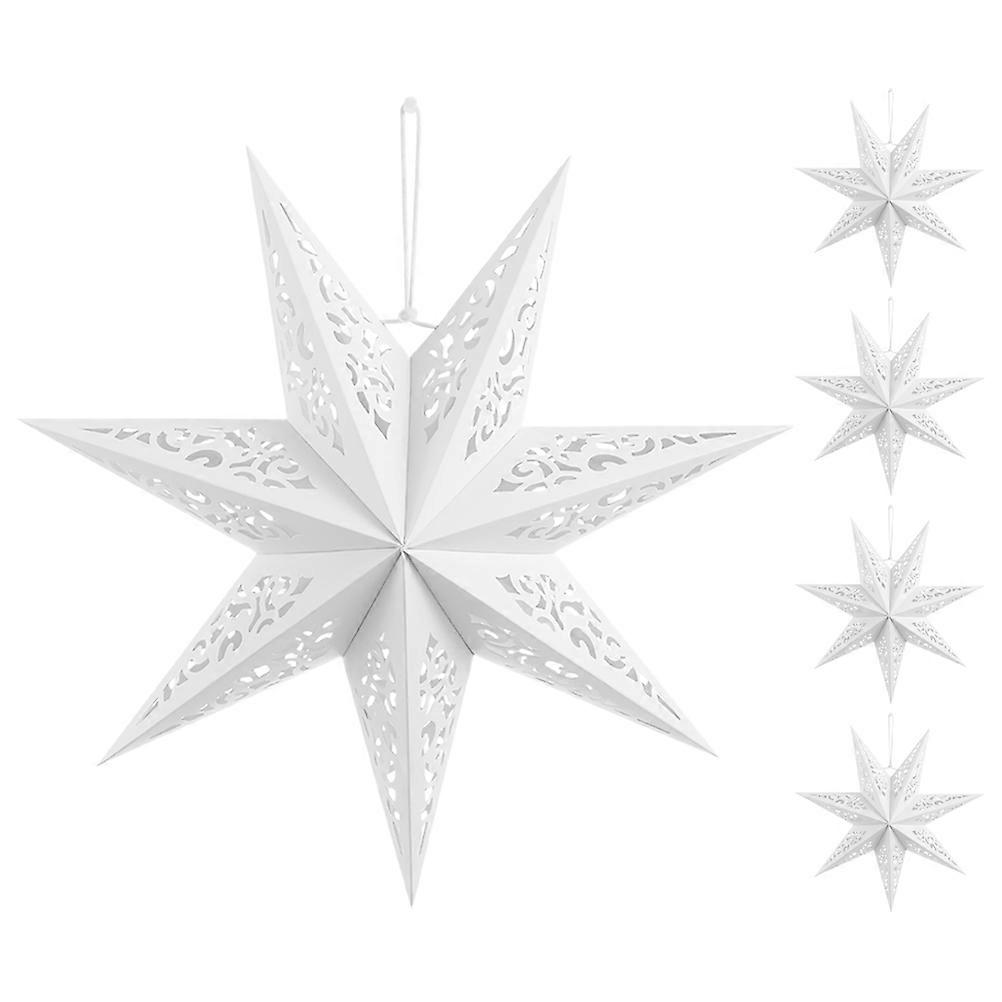White Paper Star Hanging Lampshades Set of 5 for Christmas Wedding Holiday Decorations Elegant Star Lanterns for Parties Home Window Display