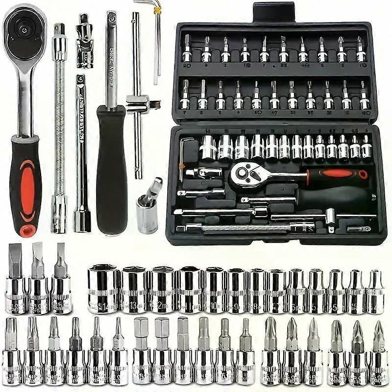 46-Piece 1/4-Inch Mechanics Tool Kit With Quick-Release Ratchet Screwdriver Kit Extension For Manual Use On Automobiles