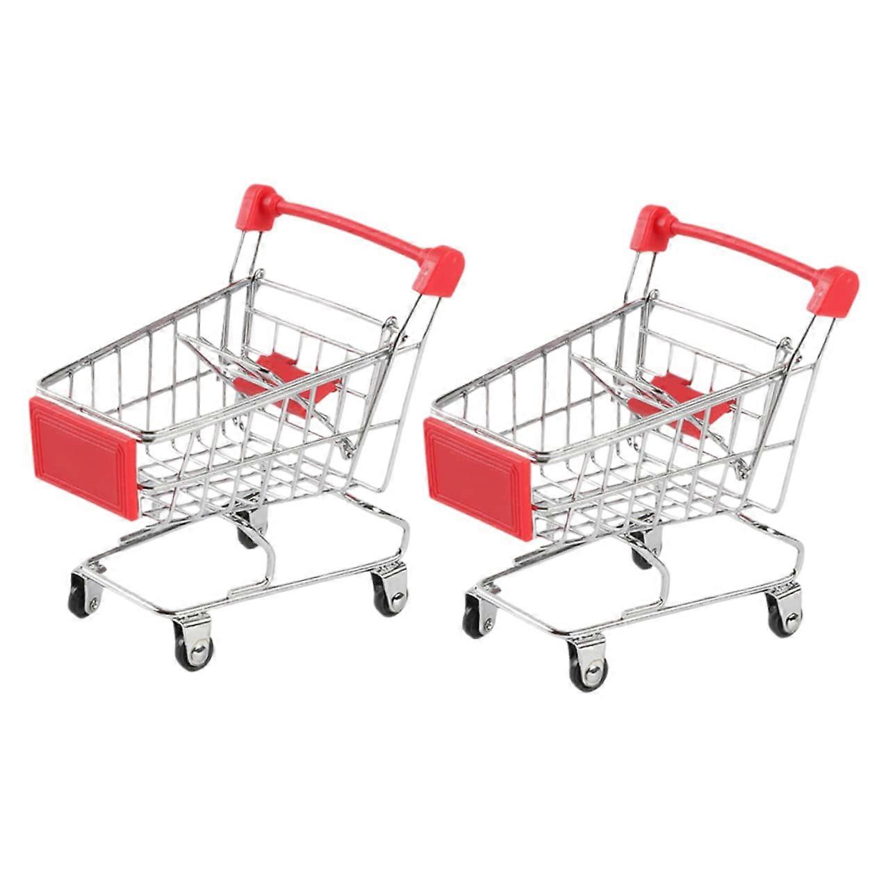 2 Pieces Mini Shopping Cart Funny Simulation Trolley for Small Items Storage Role Play and Desk Organization