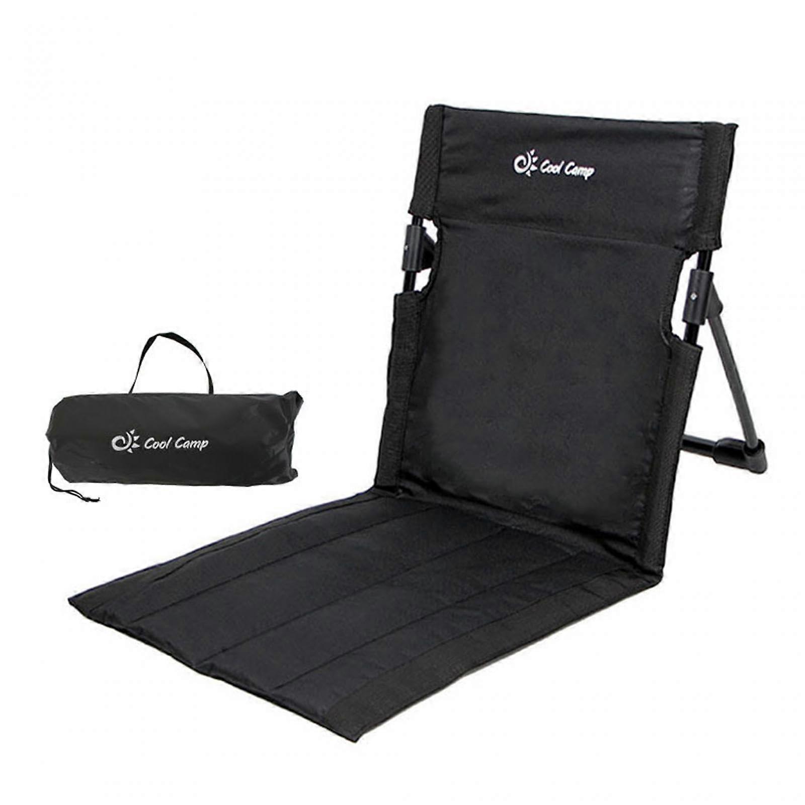 Beach Floor Chair with Folding Cushion, Portable Foldable Lounger for Garden and Picnic, Black Lightweight Design