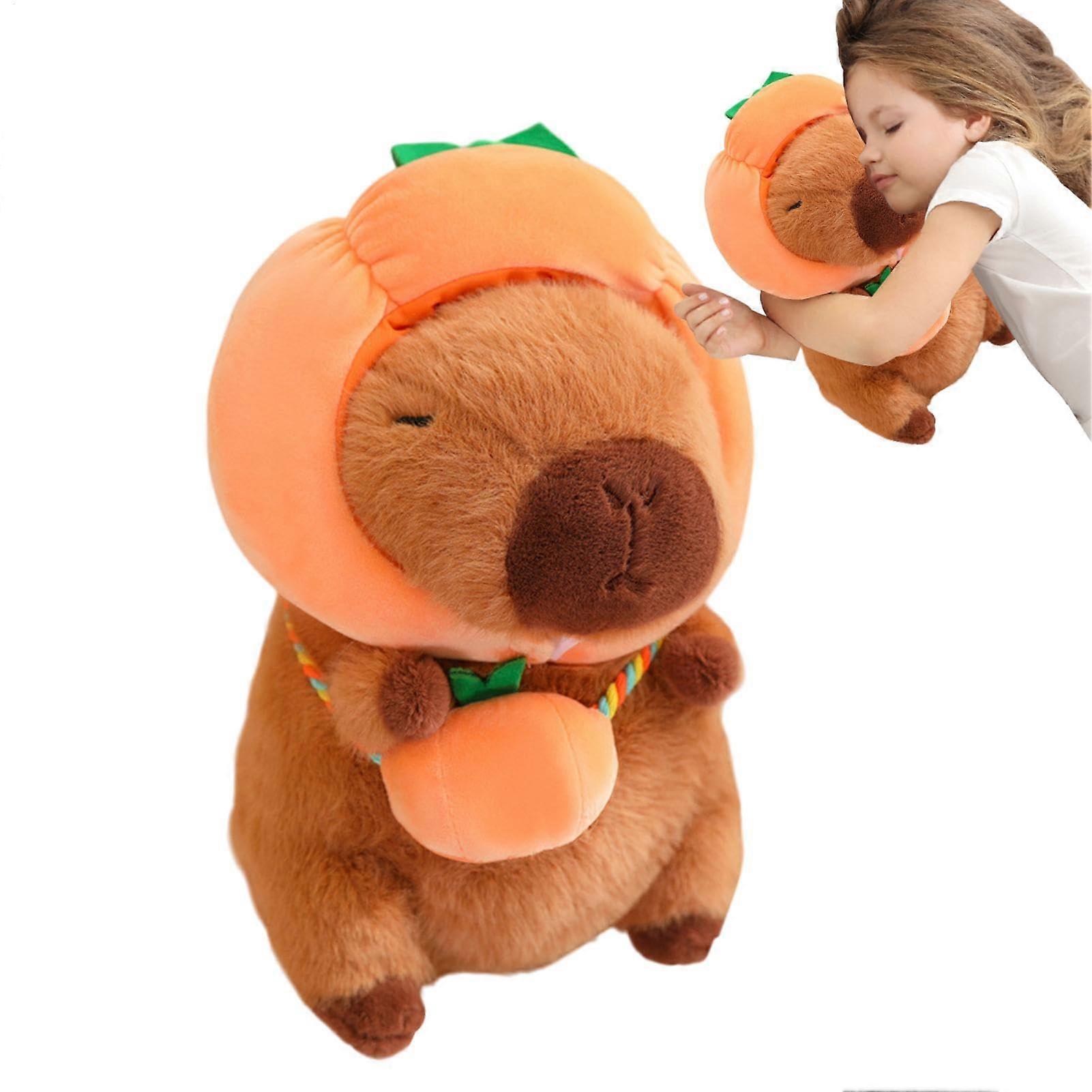 Capybara plush toy, capybara, plush toy with plant theme, soft capybara plush, 40.5 cm, cute plush toy for boys and girls, pumpkin