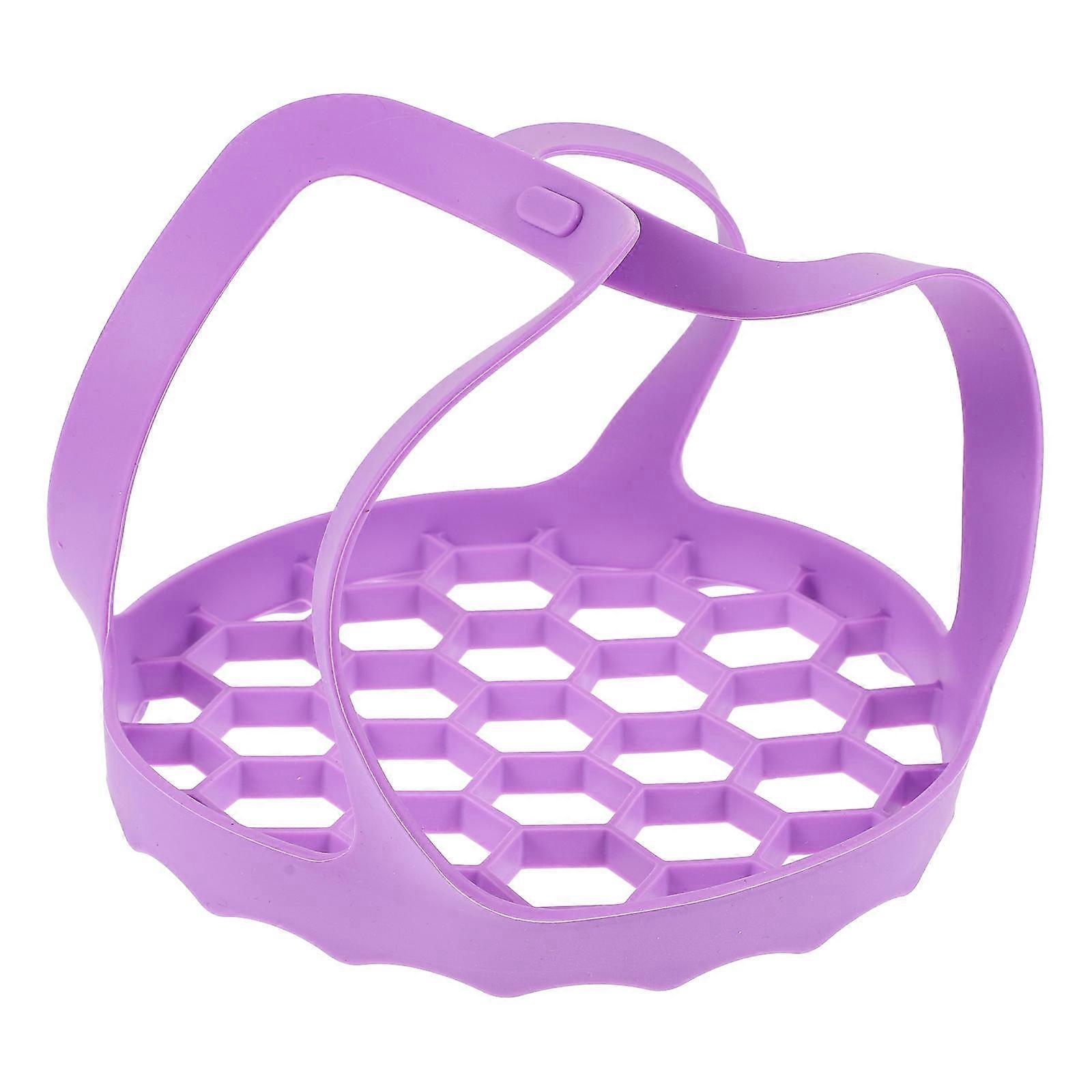 Multifunctional Handheld Steamer with Silicone Vegetable Drain Basket for Steaming, Washing, and Storing Fruits and Vegetables – Purple