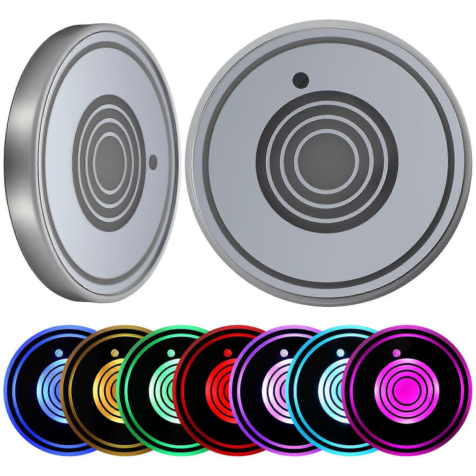 Water Glass Mats with Colorful Glow, 2 Pack Suction Cup Cup Pad for Car Interior Atmosphere Lighting, Multi Color Luminescent Cup Mat for Vehicle