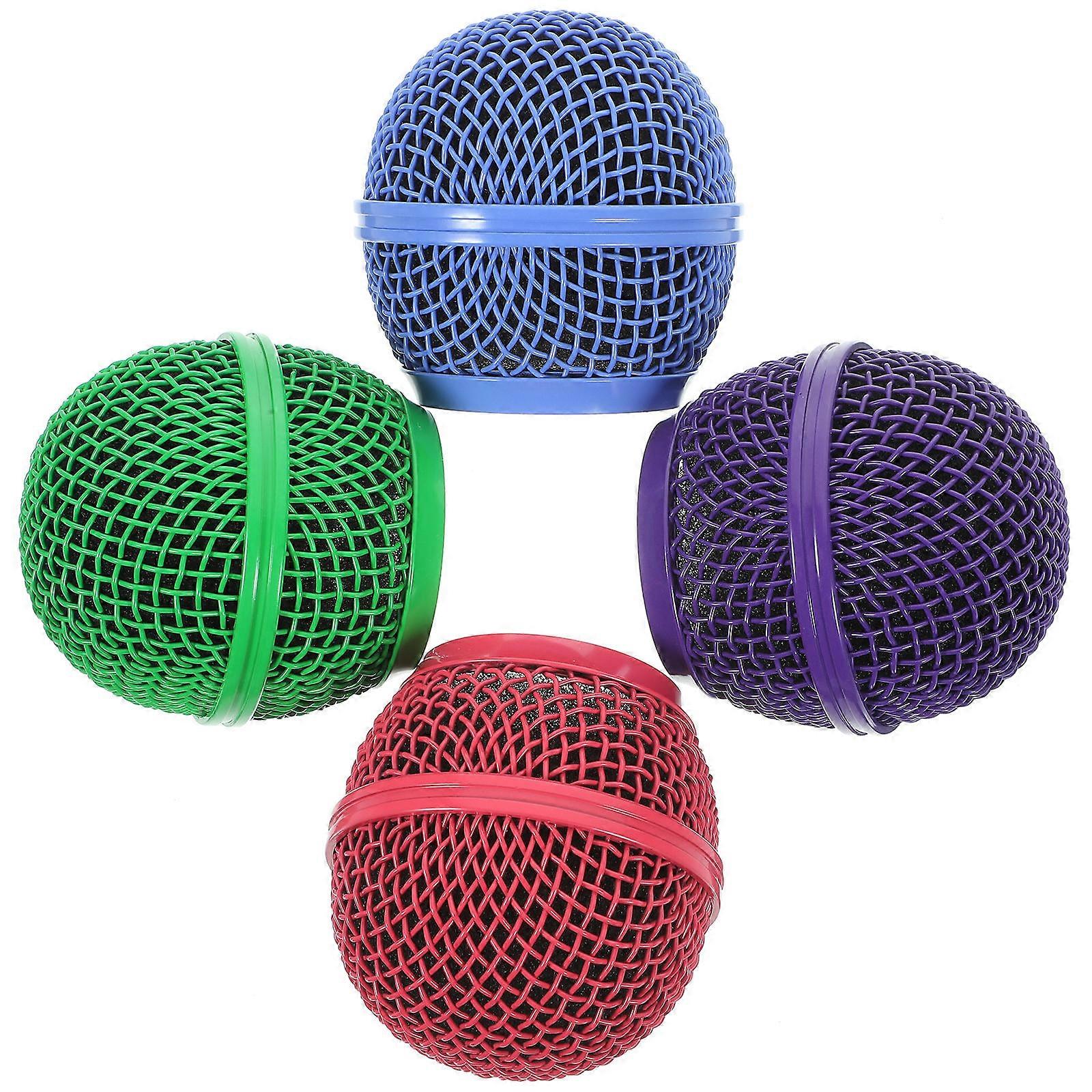 4pcs Microphone Grill Ball Head Replacement Mesh Covers Durable Mic Grille Compatible With Wired Wireless Mics Red Green Purple Sky Easy Cleaning