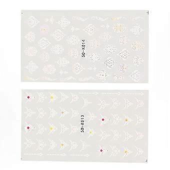 2 Sheet 5D Nail Art Sticker Self Adhesive Embossed Hollow Pattern Nail Decals Decoration Accessories