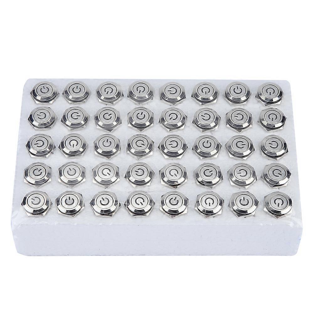 40pcs 16mm Self locking Metal Push Button Switch Flat Head 24V LED Light 5-Pin (Blue)