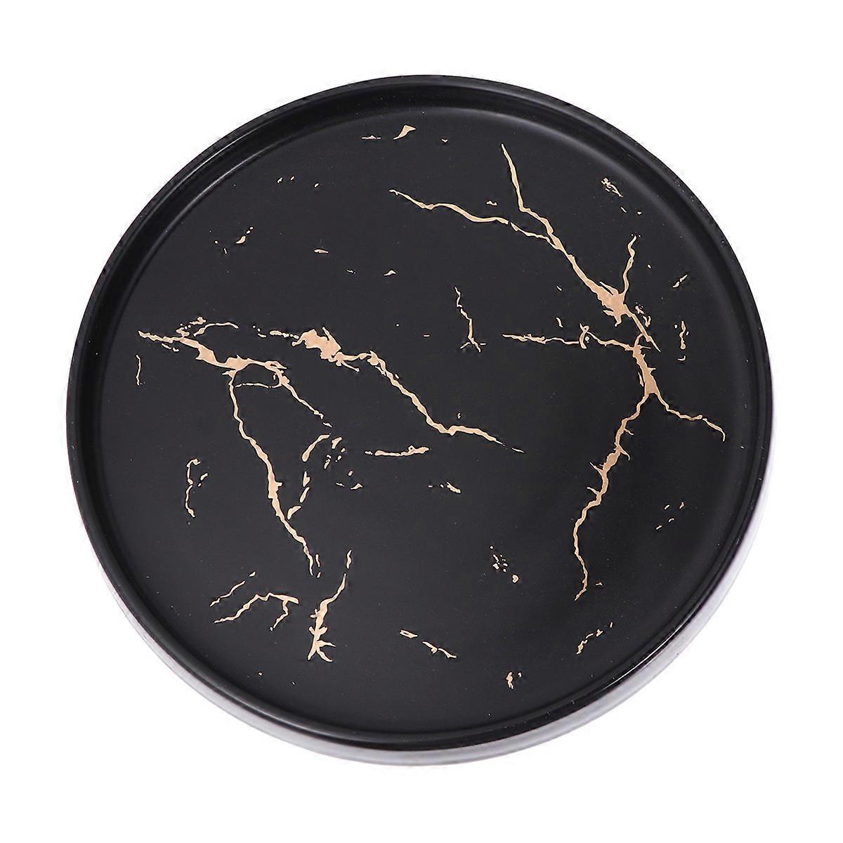 Round Ceramic Serving Platter Jewelry Holder Gold Design 1Pack