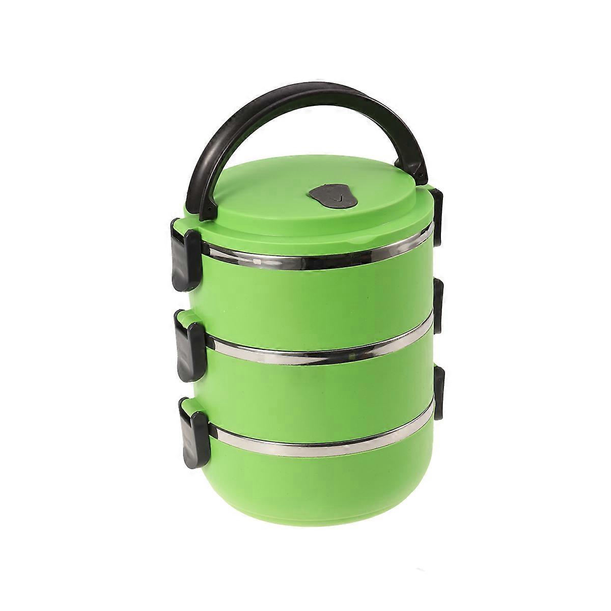 Insulated Lunch Box with Leak Proof Design for Food Storage in Stainless Steel and Plastic Green 3 Tiers