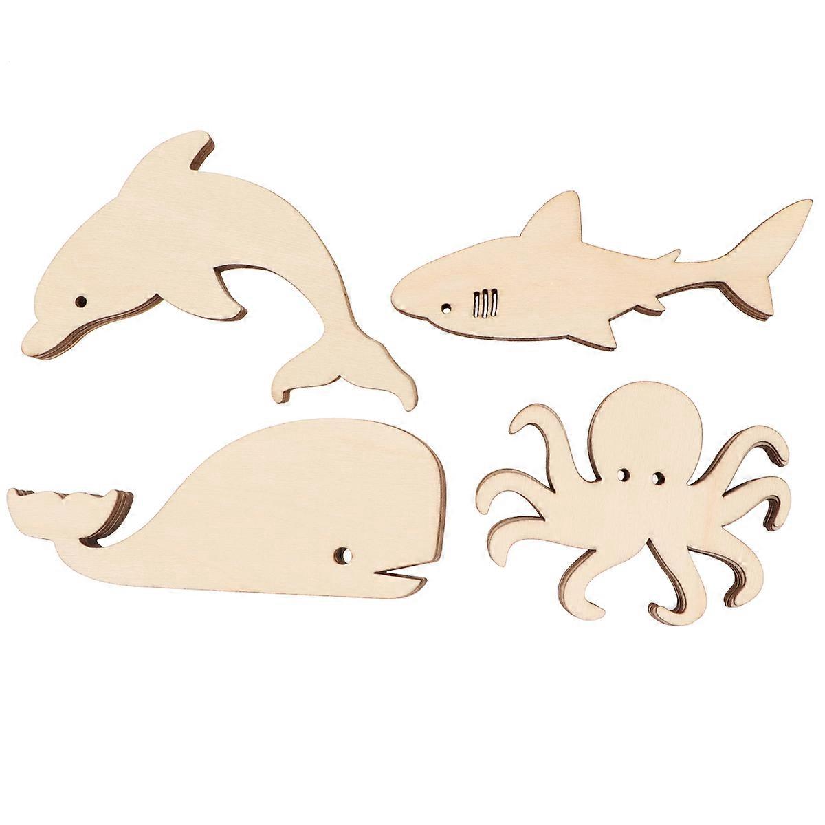 Sea Animal Wooden Button 24Pcs Set for Home Diy Decoration in Yellow Color Crafting Projects