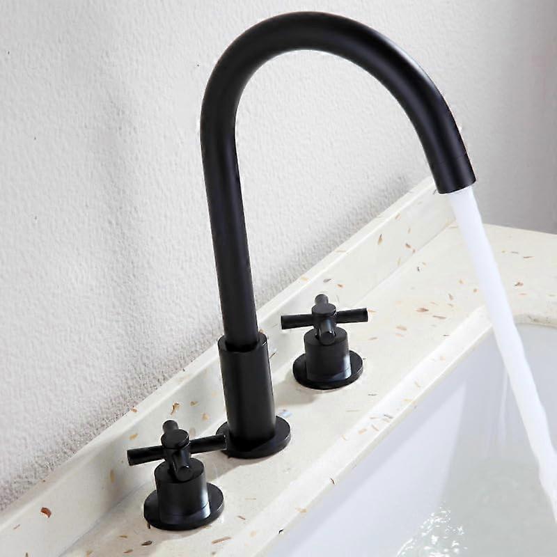 Split Sink With Dual Basin, Bathroom Cabinet, Bathtub, Three-Hole Hot and Cold Faucet, Black Cross-Handle Model