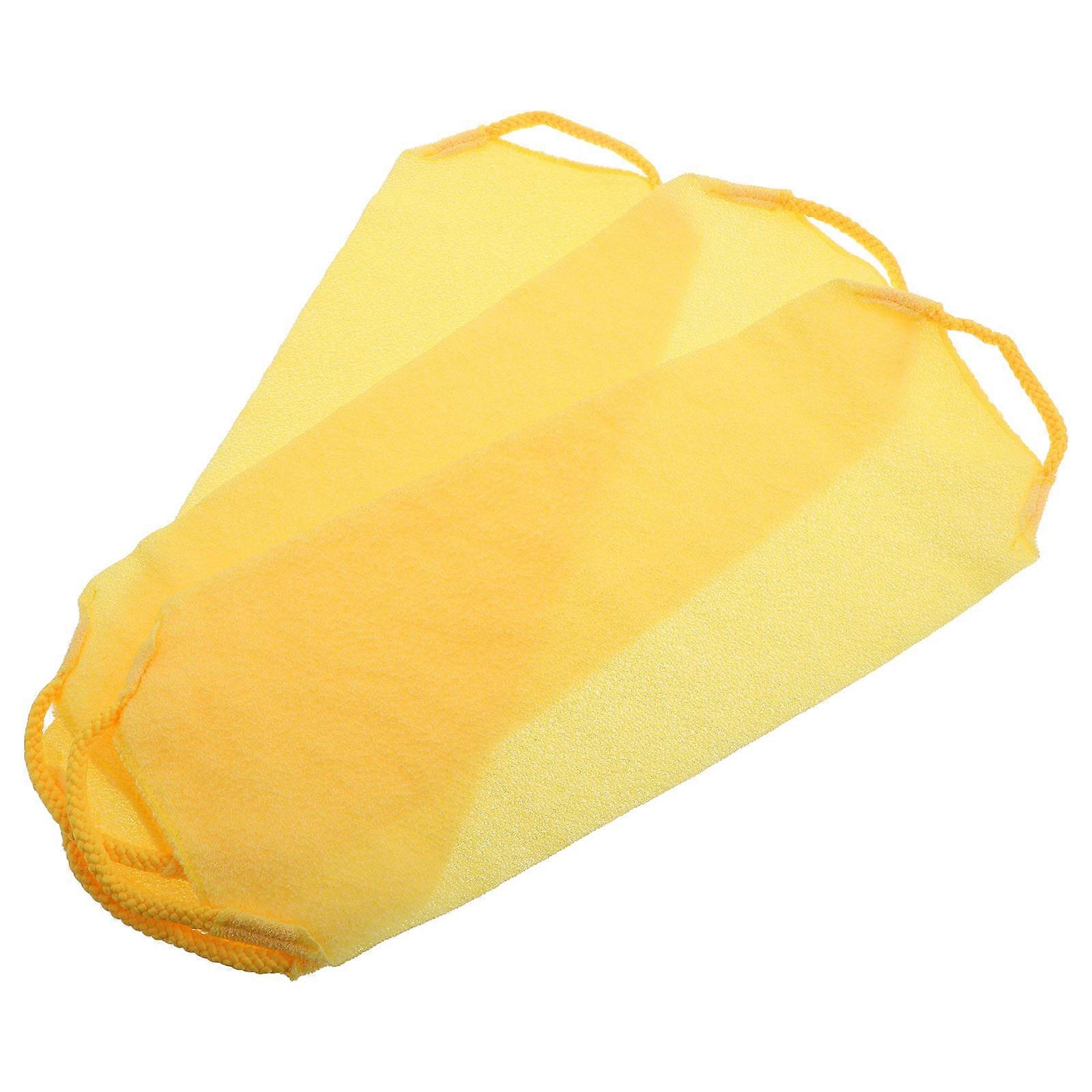Yellow Back Scrubber for Shower Exfoliating with Duallayer Design and Extended Reach Handles Made of Nylon Polyester Blend