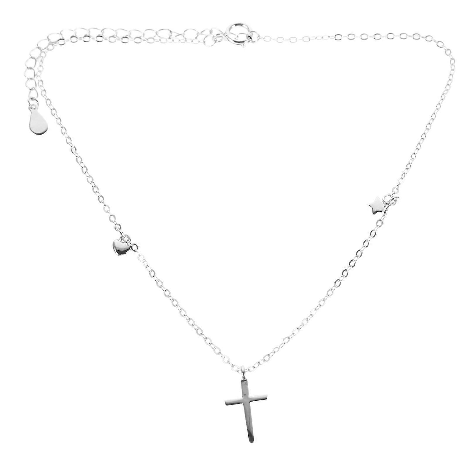Adjustable Sterling Silver Anklet with Cross Charm, Elegant Simple Design, Shine and Delicate Craftsmanship for Women's Daily Wear