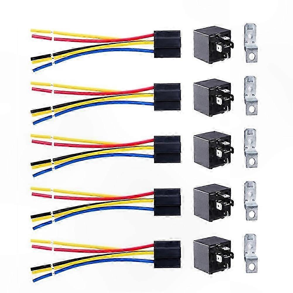 5-Piece 12V 40A Relay Base Socket Kit with Control Wire for Automotive Use