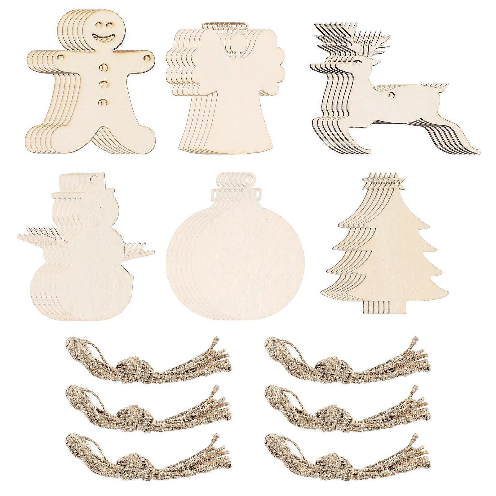 Christmas Tree Decor Wooden Slices Hanging Decorations Light Shaped DIY Accessories 30Pcs