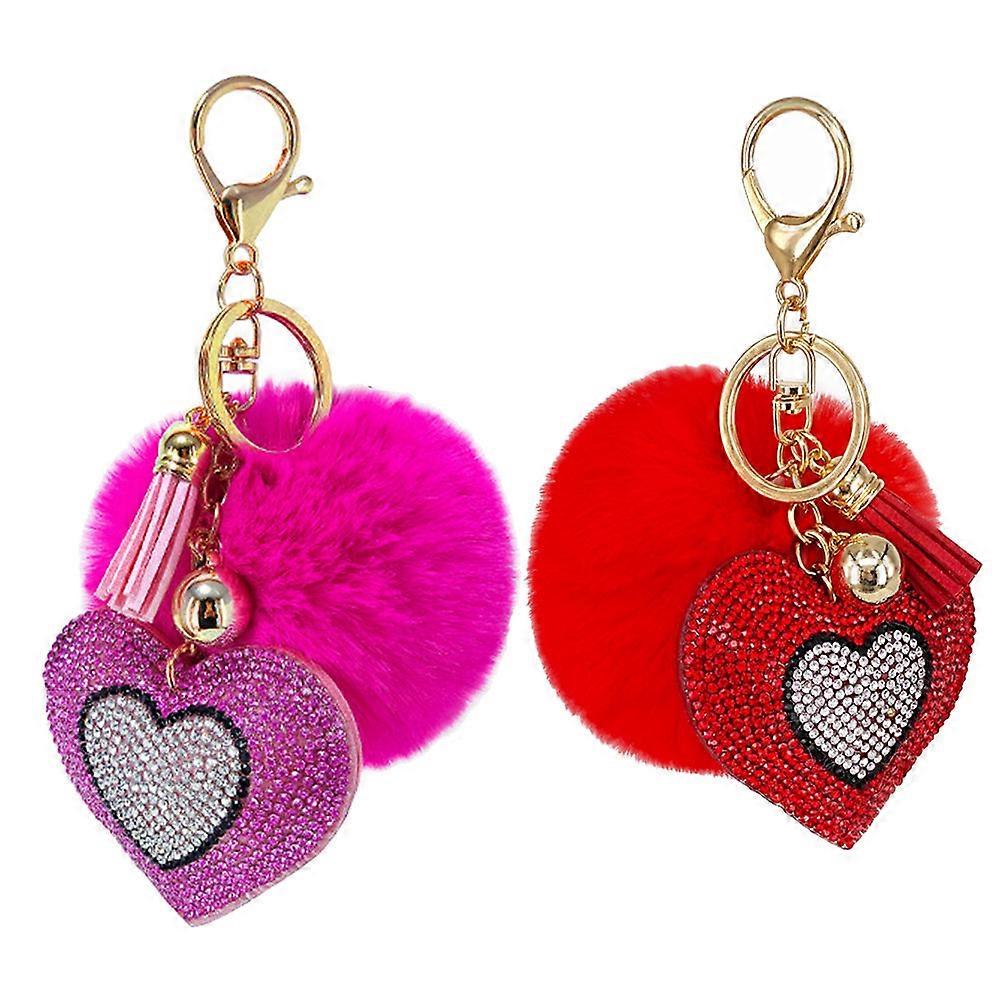 Valentines Day Keychains Women Keychain Special Shaped Key Chain Assorted Color Furry Ball 16X6.5cm 2Pcs