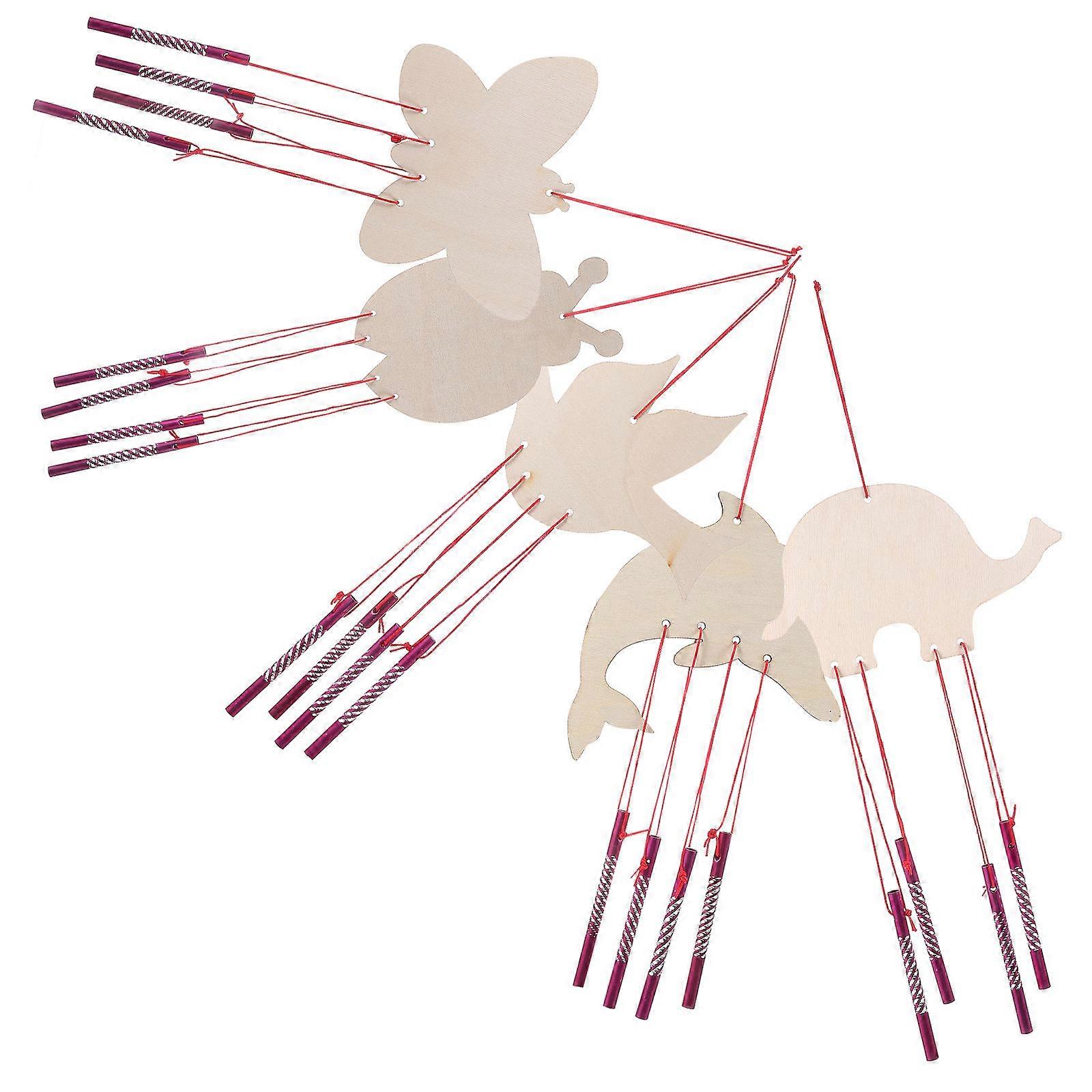 It looks like you're referring to a **5 set DIY wooden wind chime craft kit** featuring **animal designs** like **pigeon, elephant, butterfly,
