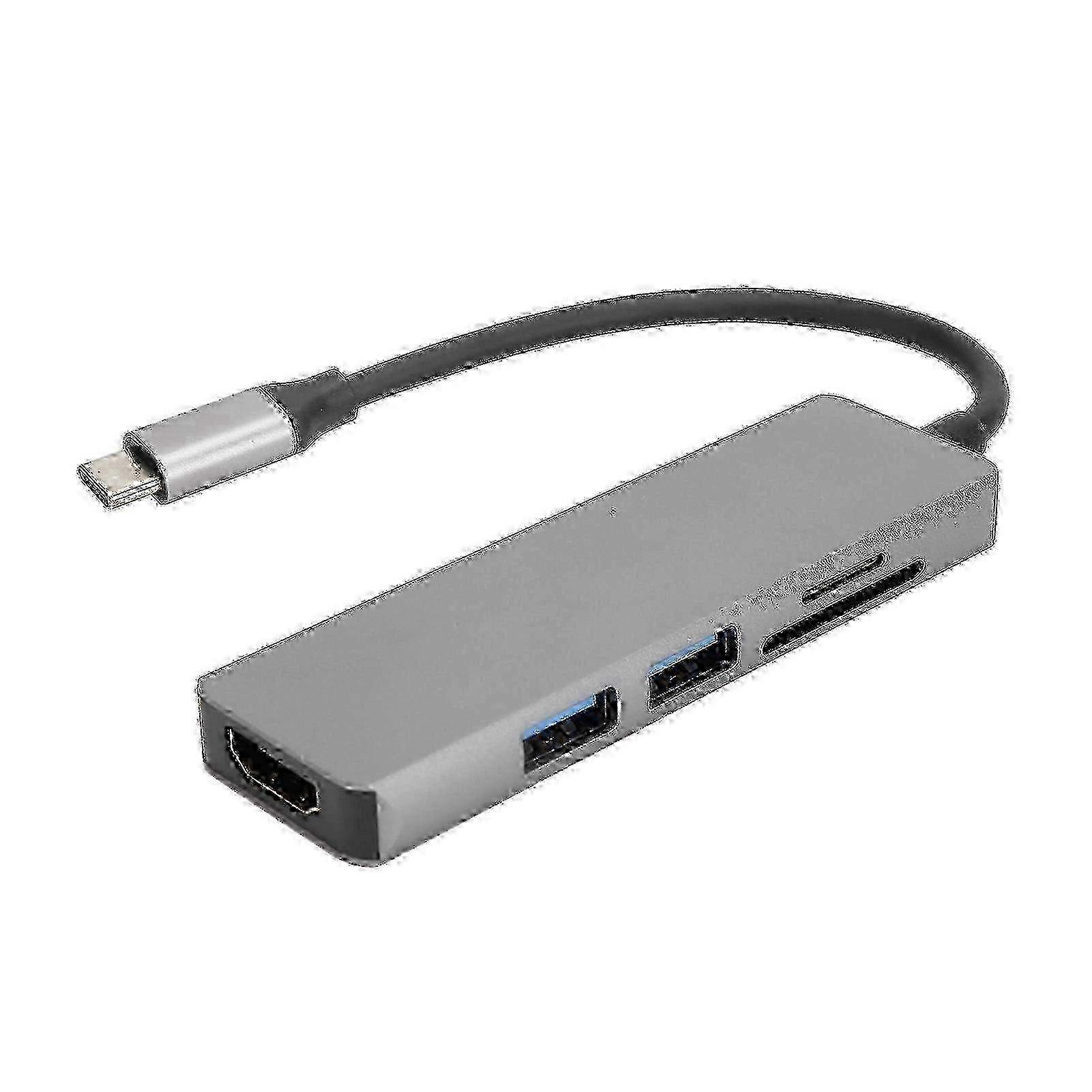 5-in-1 Type-C to HDMI Multimedia Interface Adapter - Portable 4K Display Hub with USB & SD Card Reader Functionality