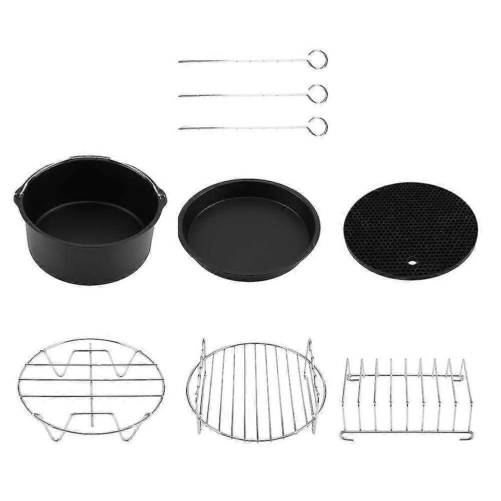 Multifunctional Air Fryer Accessories Kit - Metal Holder, Skewer Rack & Cake Barrel Set for Delicious Cooking & Baking