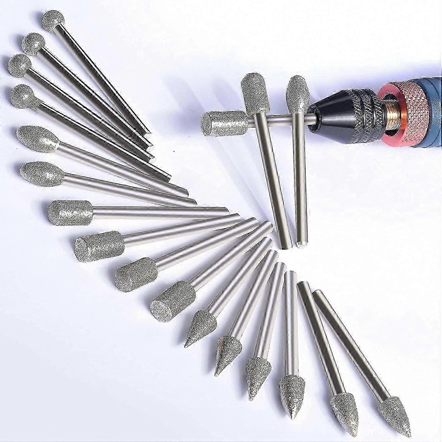 Diamond Burr Set For Carving, 20 Pcs Polishing Kits Rotary Tool Accessories 1/8' Shank For Carving, Engraving, Grinding, Polishing Stones, Rocks, Jewe