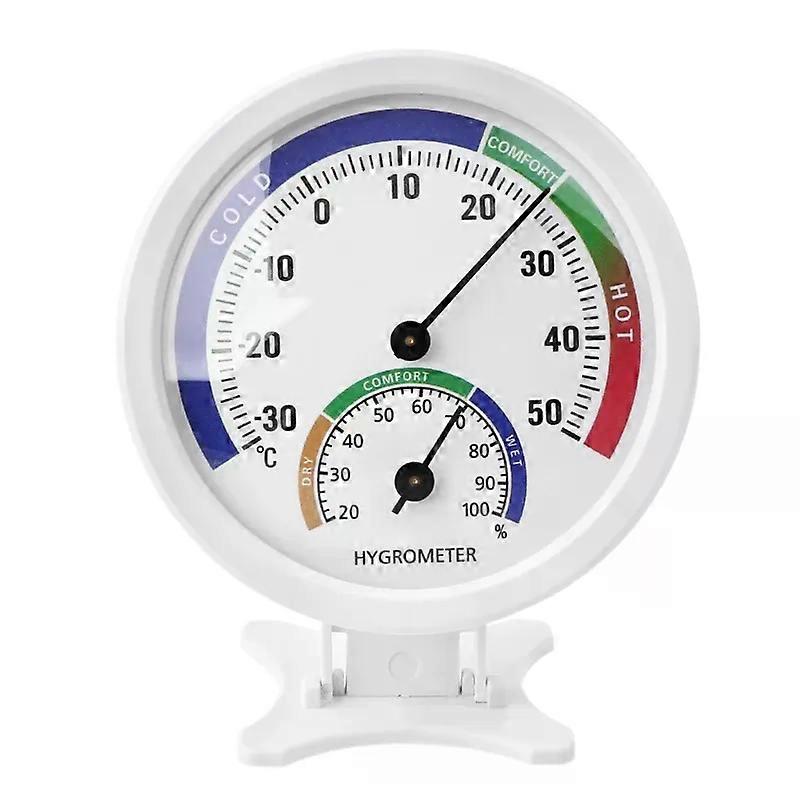 No Battery Required Round Hygrometer Hanging Thermometer/Stand White Wireless Humidity Meter for Table and Wall