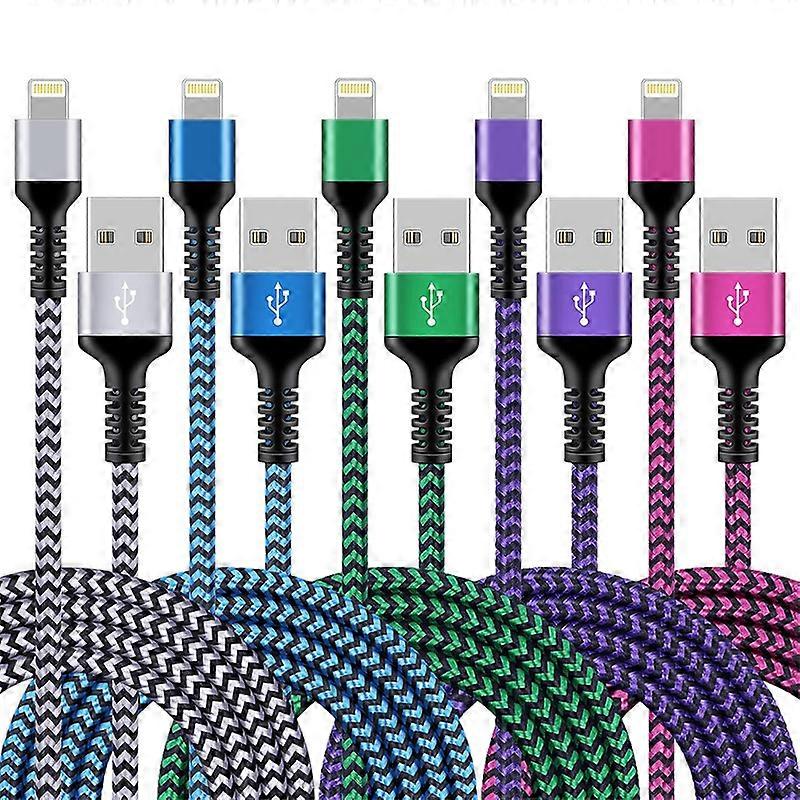 iPhone-oplader 5 stuks 10ft USB Lightning datakabel Apple Mfi-gecertificeerde datakabel snellaadkabel nylon gevlochten compatibel met iPhone 14 1