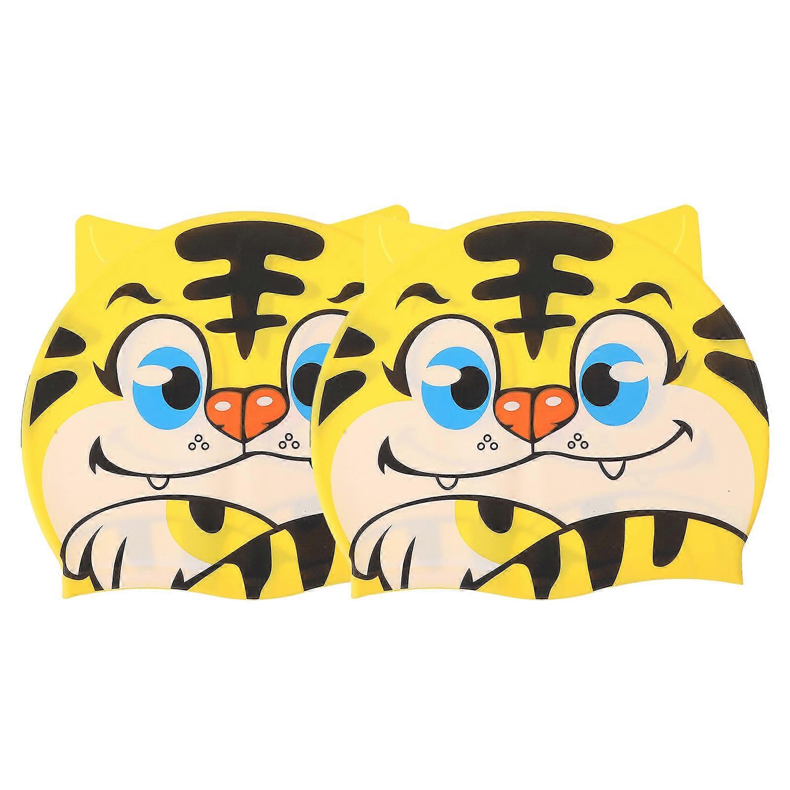 Silicone Swimming Cap 2Pcs Cartoon Tiger Shape Swim Caps For Children Assorted Color Beach Activities Protect Hair