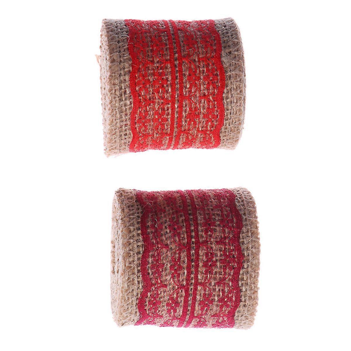 Rustic Burlap Ribbon For Christmas Decoration In Red And Wine Red 2 Rolls