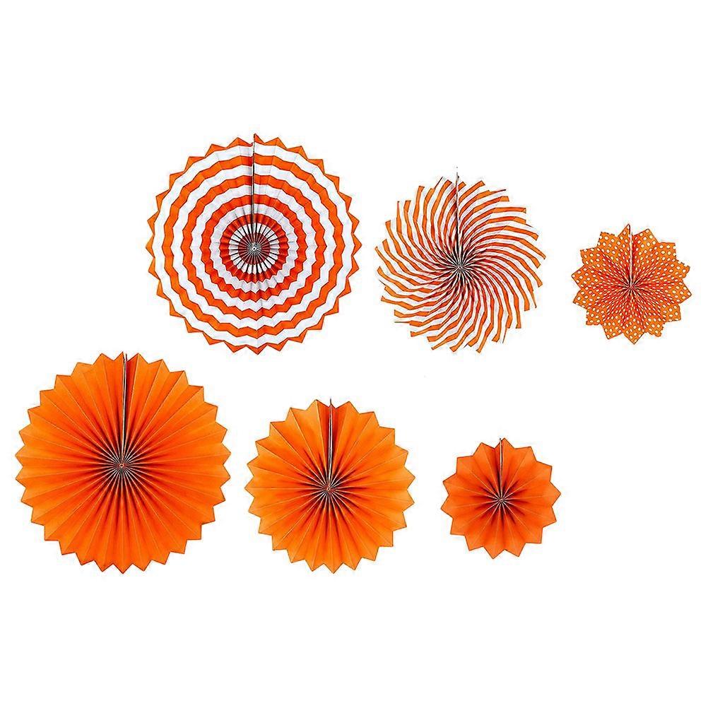6Pcs Orange Halloween Paper Fans Perfect For Themed Parties And Decorations Ideal For Creating Fun Atmosphere During Celebrations