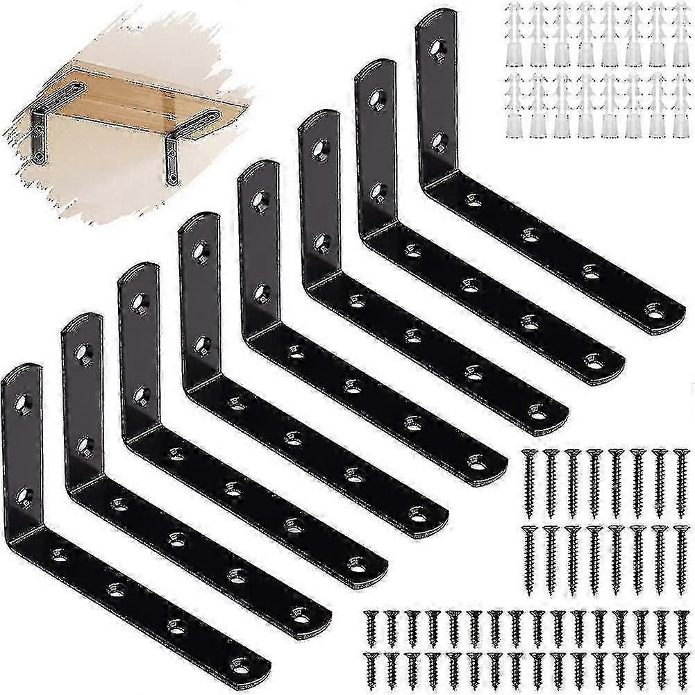 8 Pcs Black Shelf Brackets, Wall Mounted L Bracket Metal Shelf Brackets