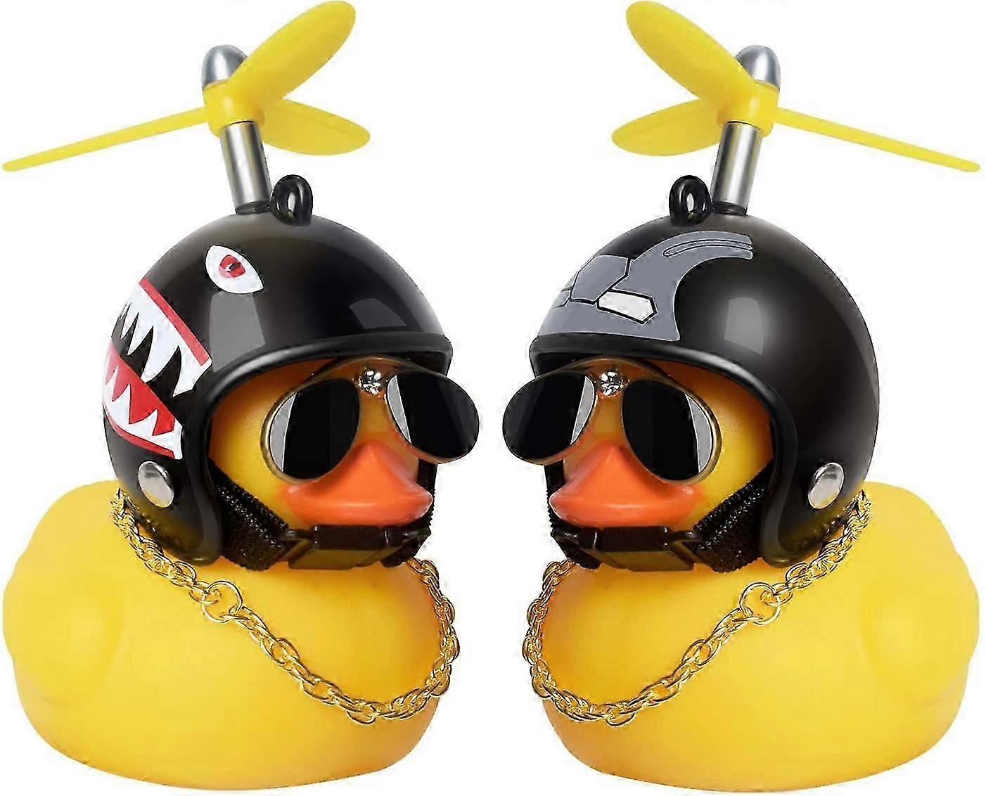 Rubber Duck Car Dashboard Trim, Funny Yellow Duck Car Trim with Propeller Helmet, (Nightcrawler + Shark)