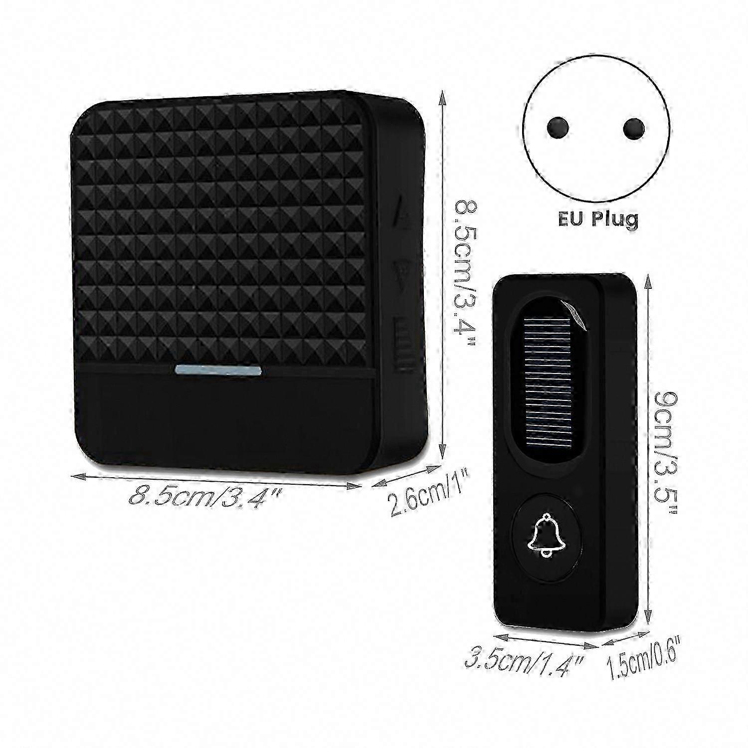 Wireless Solar Doorbell IP65 Waterproof 300M Range with Chime - EU Plug