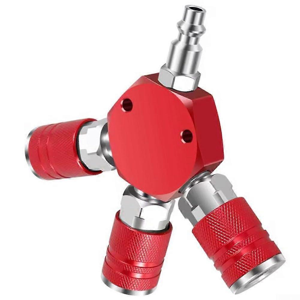 Air Distributor NPT 3-Way Brass, 1/4 Inch Quick Connect, Improves Air Flow, Red for Air Compressors