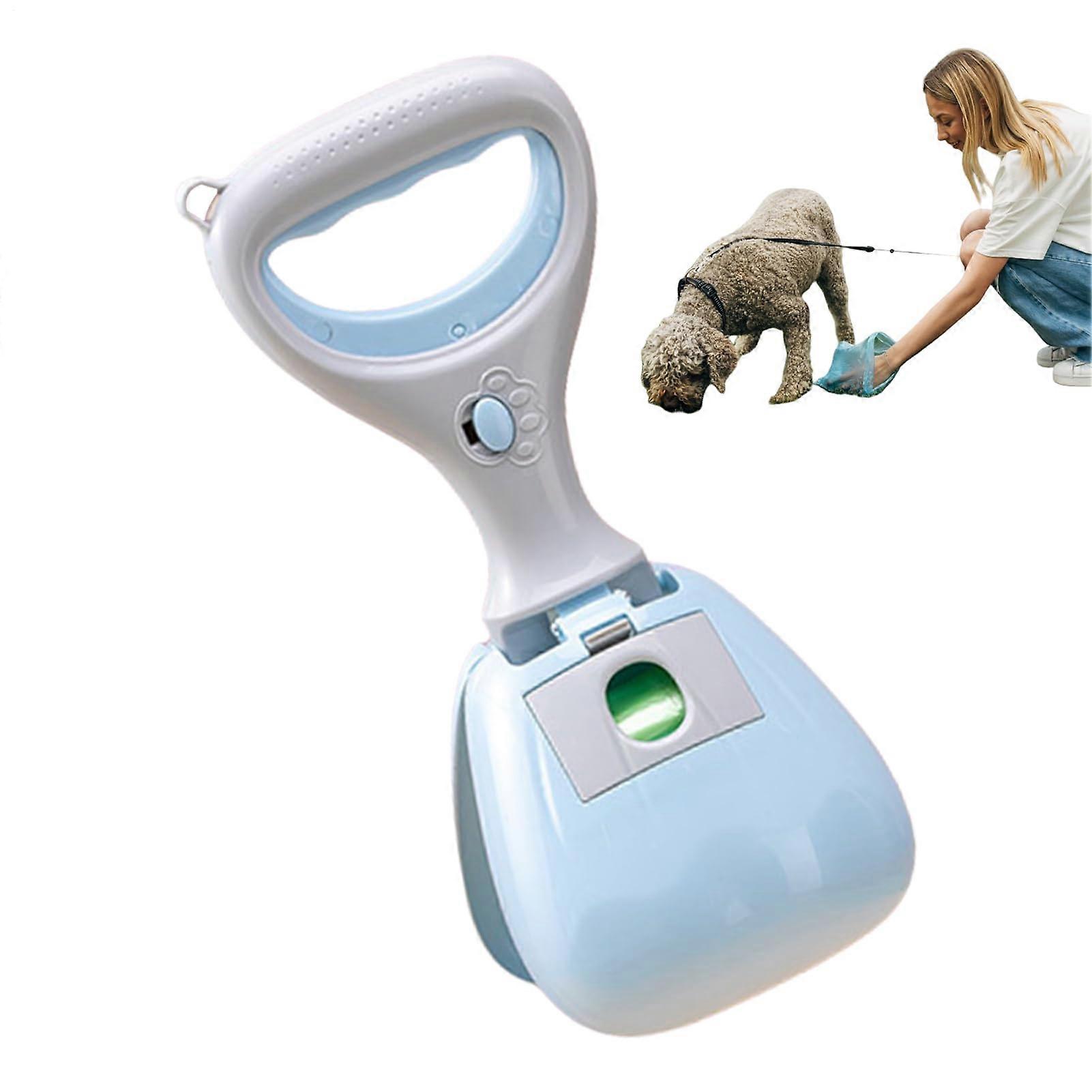 Dog Pooper Scooper Portable Litter Scoop With Built-In Storage Bag Cat Litter Picker Ergonomic Handle Blue