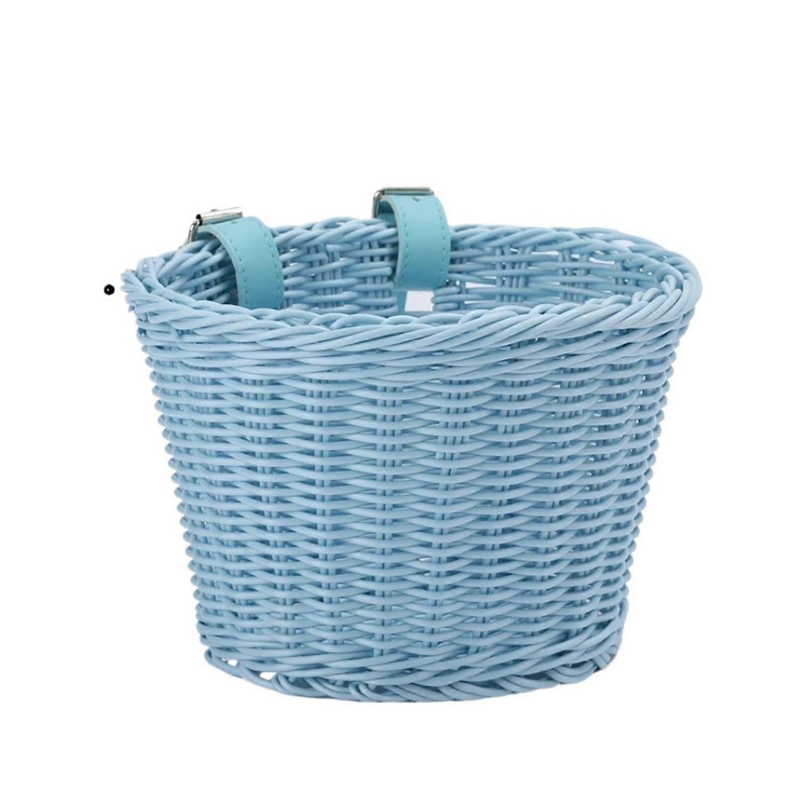 Rattan bike basket Bike Basket Rattan Wicker Bicycle Storage Front Handlebar Basket HandWoven Bicycle Pouch Riding Storage Pannier Basket Sky Blue