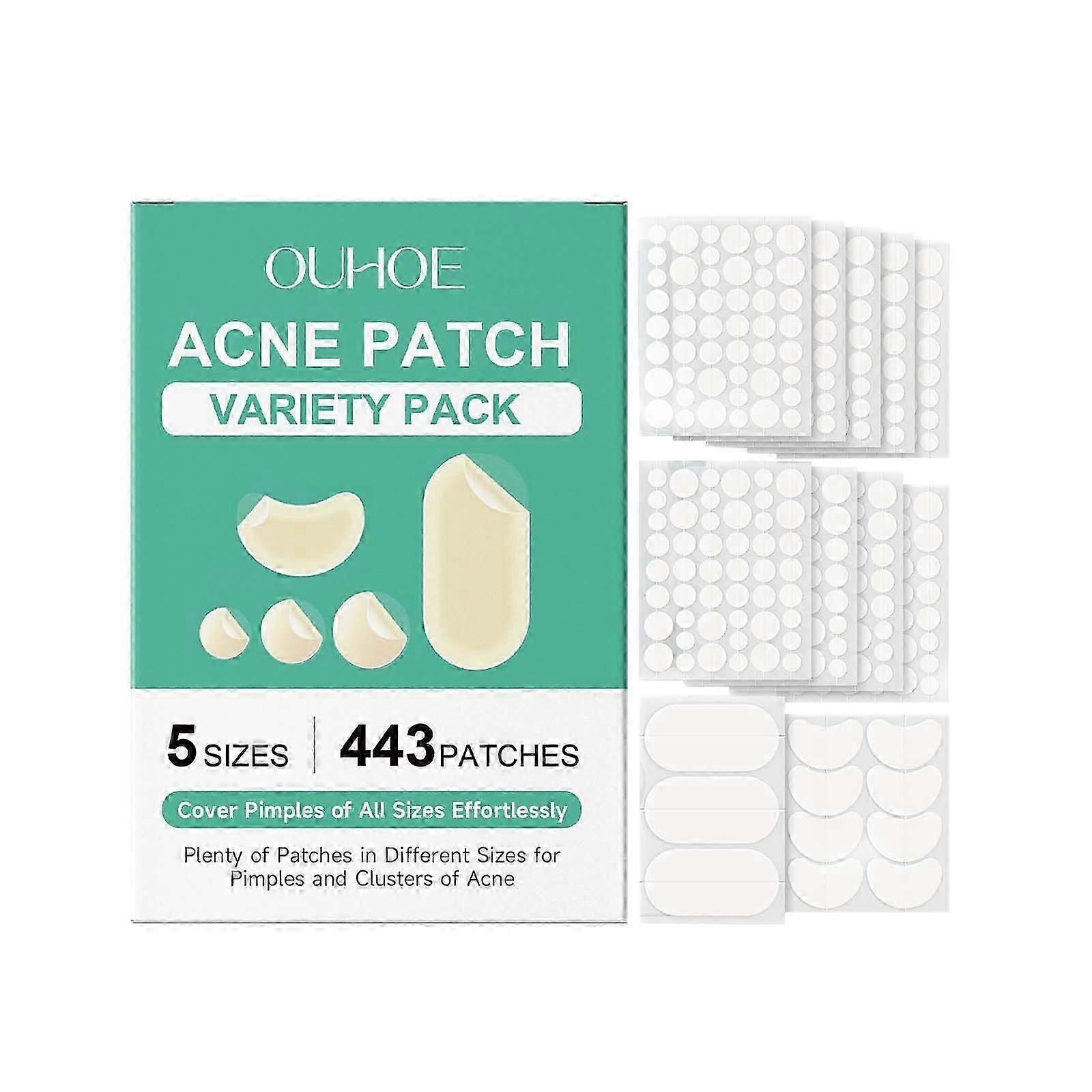 443 Count Pimple Patches for Face, Hydrocolloid Acne Patch Bulk, Acne Stickers for Covering Cheeks, Forehead, Chin Blemishes Zit Breakouts for All Ski
