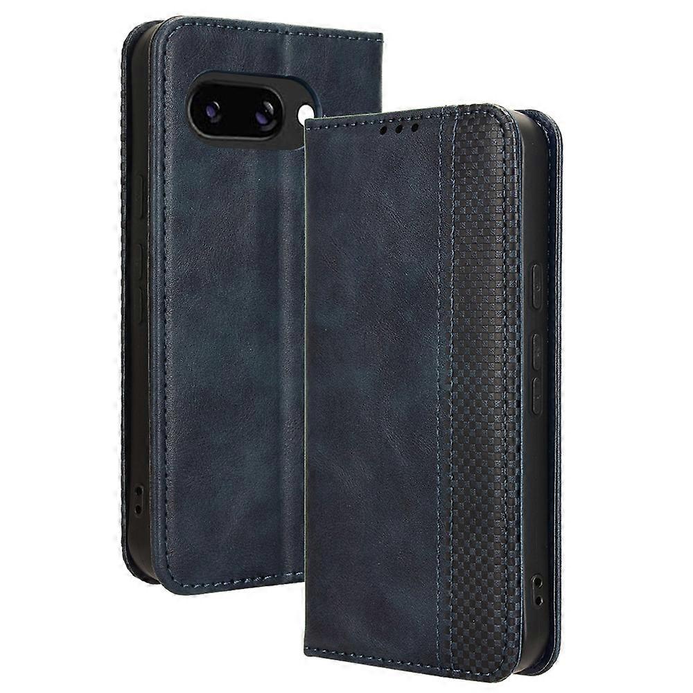 For Google Pixel 9a Leather Case Wallet Stand Retro Texture Phone Cover - Blue