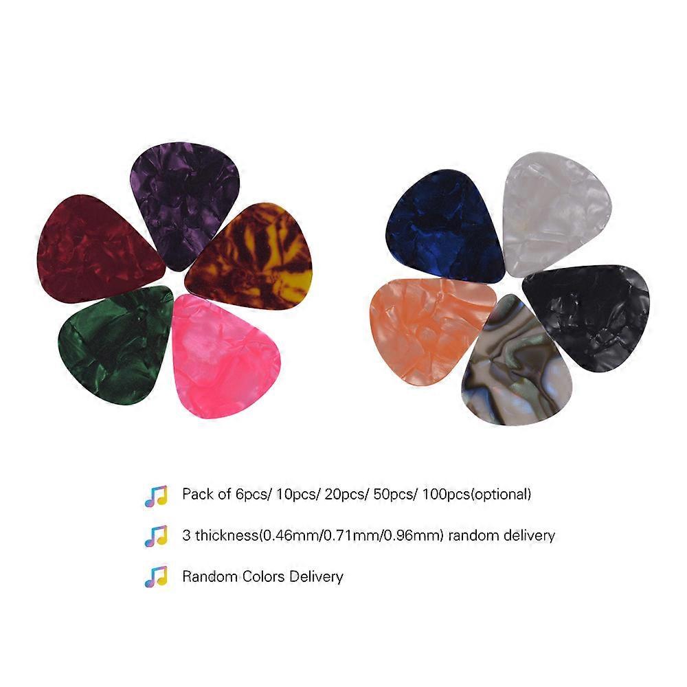 100pcs Colorful Celluloid Guitar Picks 0.46/0.71/0.96mm Random Thickness