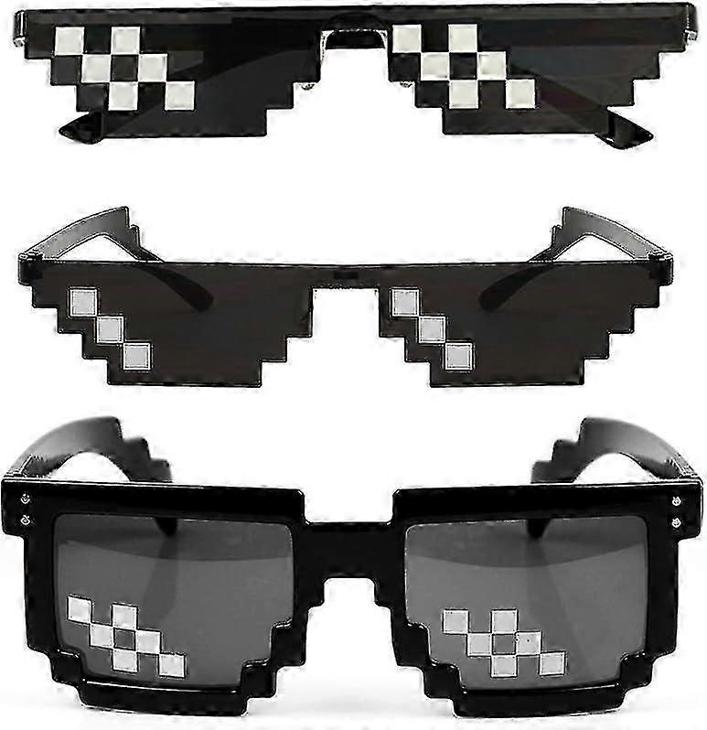 3 Pack 8 Bit Glass Pixel Mosaic Props Unisex Sun Glasses