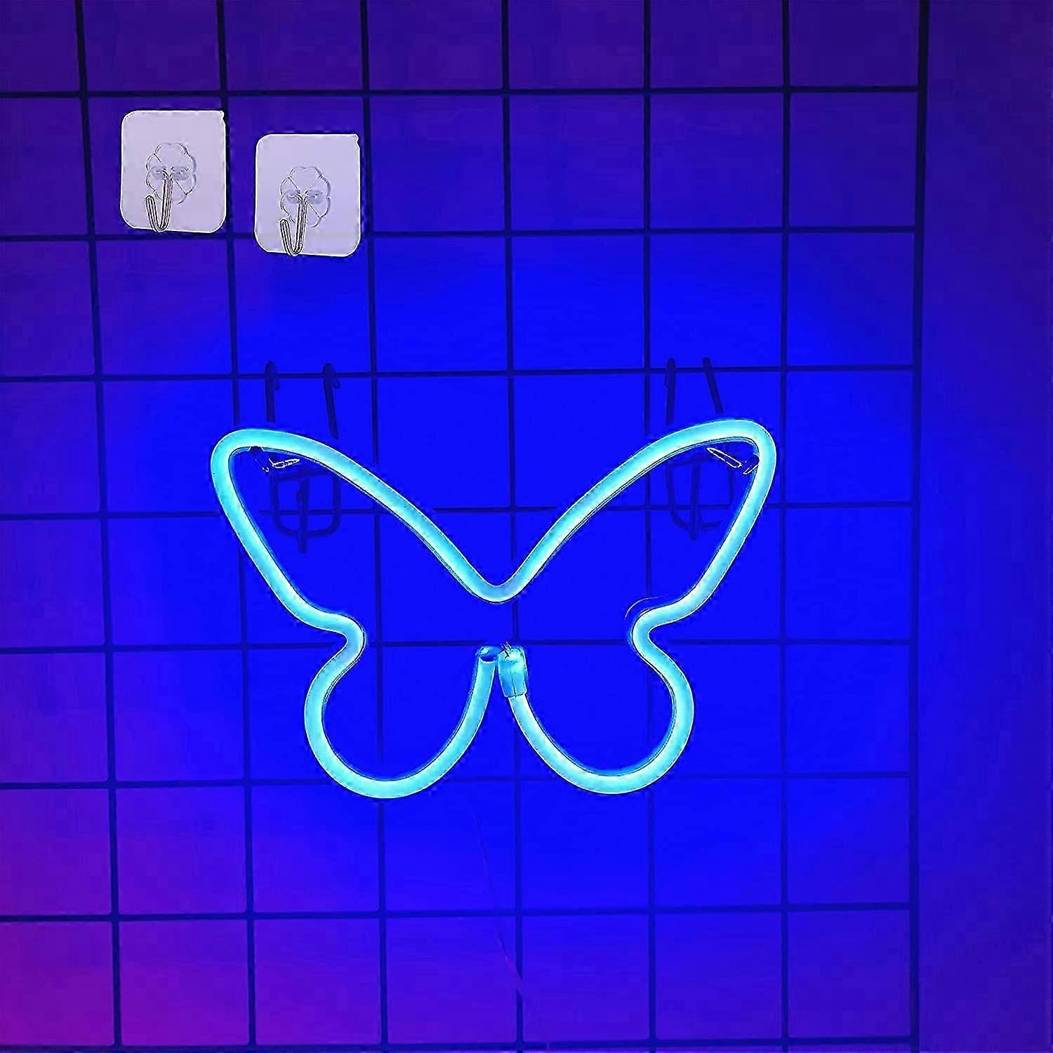 Neon Light Signs Butterfly Neon Light Neon Night Light with 2 Hooks Battery or USB Neon Lamp for (Blue)