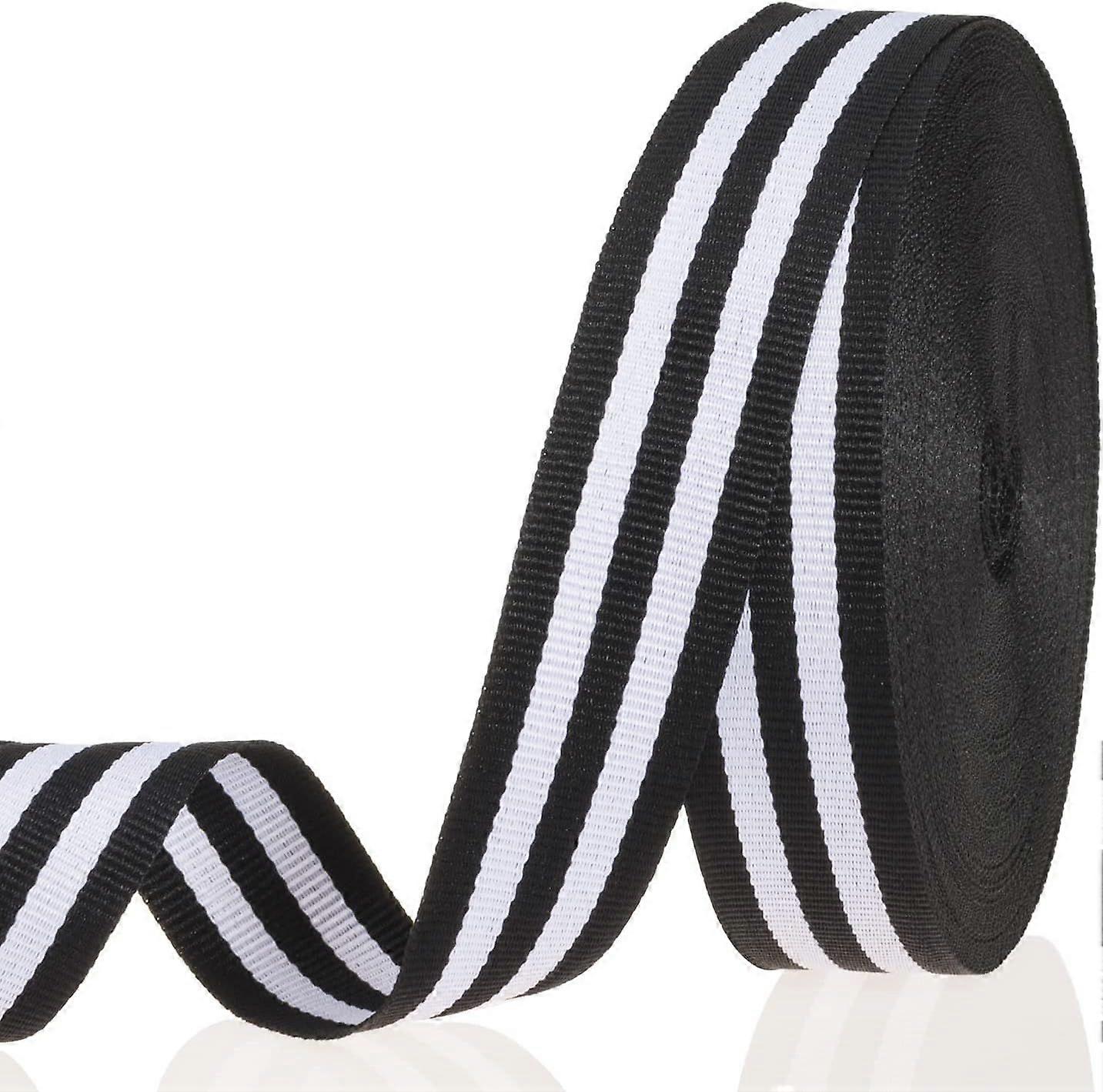 شريط Grosgrain مخطط بالأبيض والأسود ، 24 ياردة 1 بوصة بوليستر مزدوج الوجه