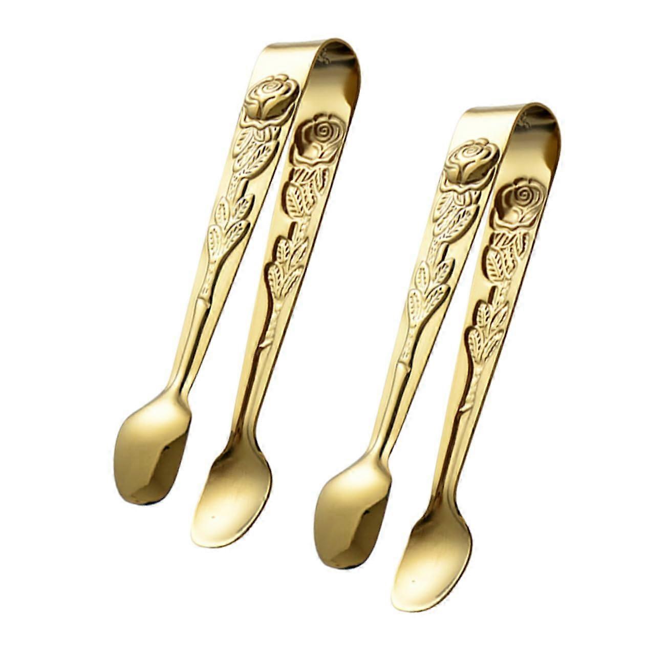 Stainless Steel Ice Cube Clips 2Pack With Embossed Rose Handle, HeatResistant Food Tongs For Cookies, Sugar Cubes