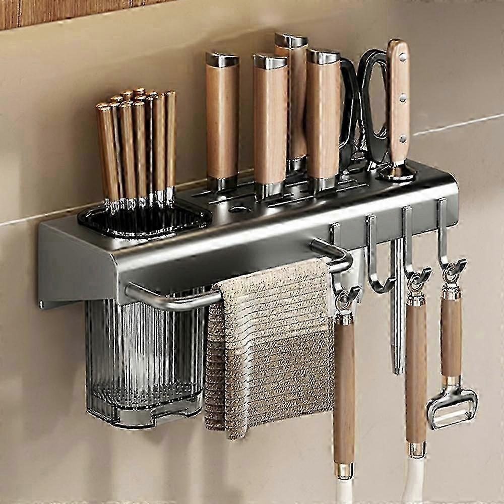 Wall Mounted 30cm Kitchen Storage Rack for Spice, Knife, Towel with Multi-Function Design