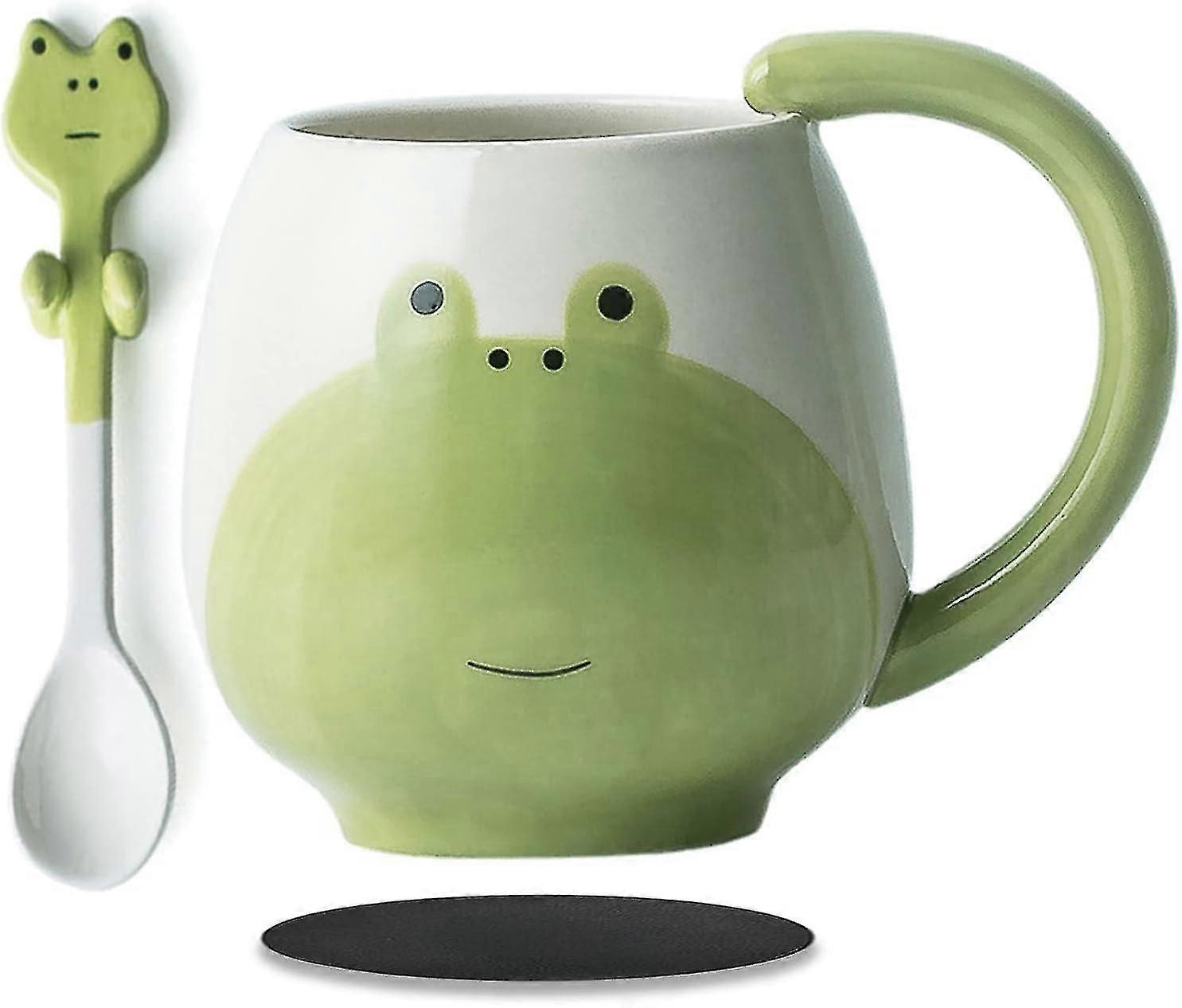 Cute Frog Coffee Mug with Spoon, 450ml, Ceramic, Funny Design
