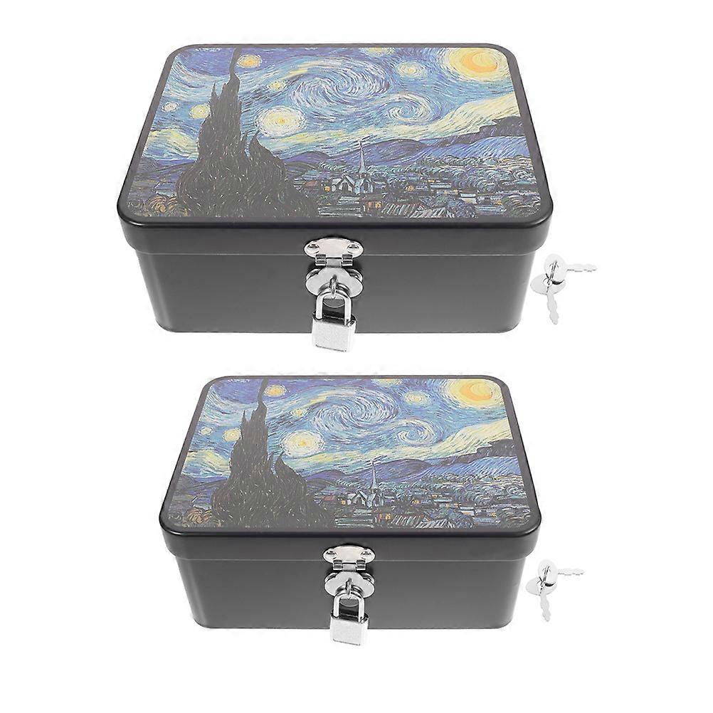 Retro Lockable Storage Tin Boxes   2pcs Reusable Desktop Jewelry Organizers