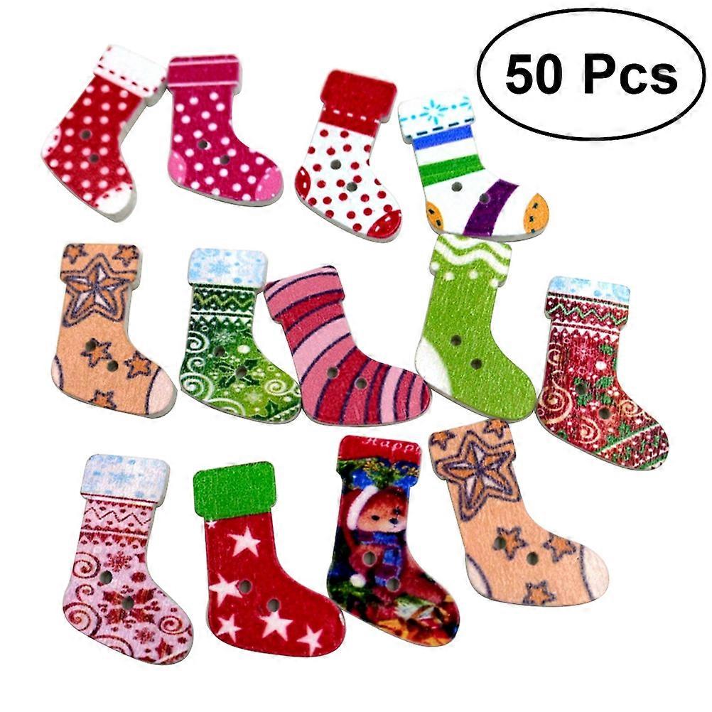 Colorful Christmas Sock Button Wooden Buttons for Crafting Use 50Pcs