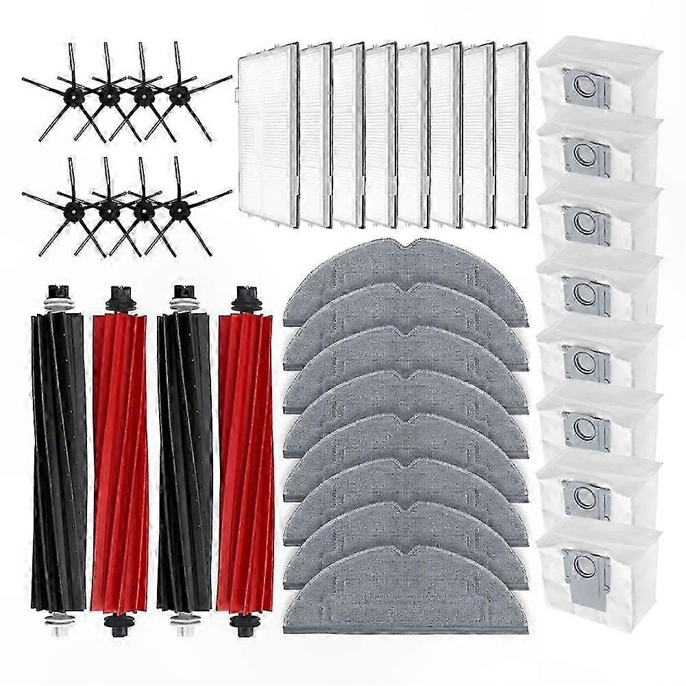 Replacement Side Brush and HEPA Filter Dust Bags for Roborock S8 Series-Compatible Models