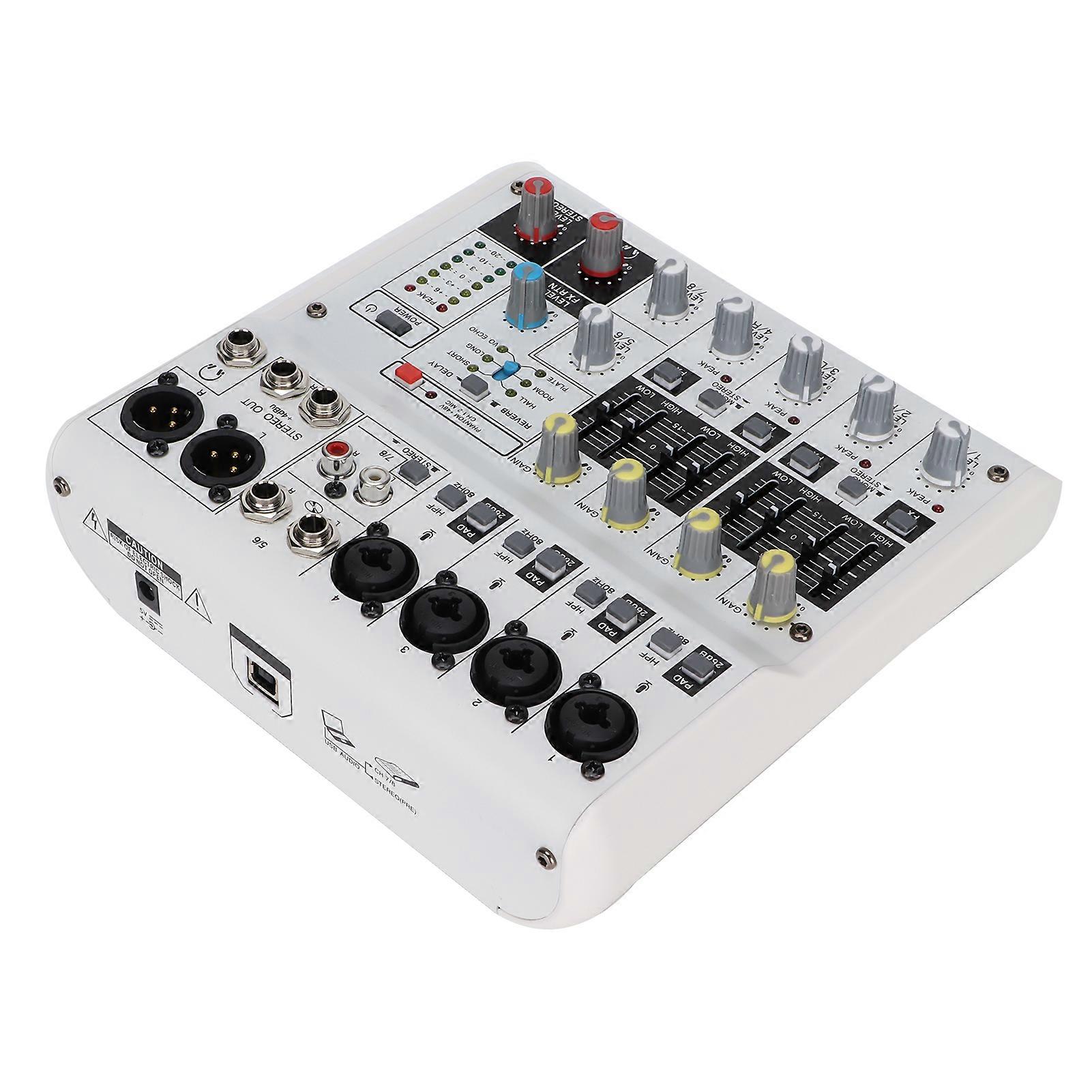 8-Channel Ultra Compact White Audio Mixer with USB Interface