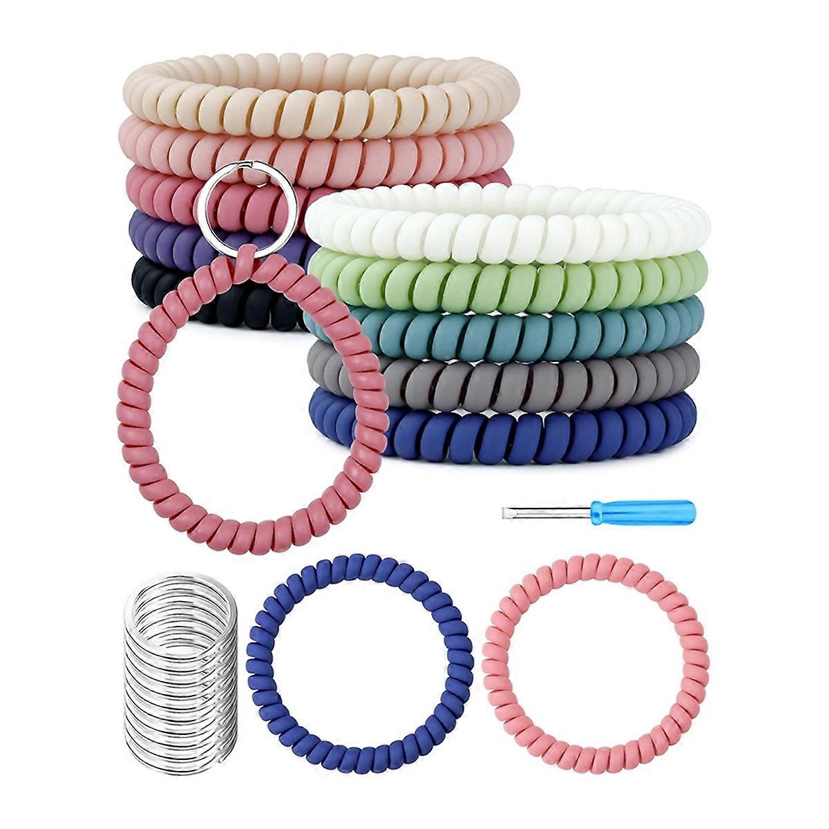 10Pcs Stretchable Wrist Keychain Bracelet, Flexible Spiral Coil Key Ring Wristlet, Retractable Key Holder